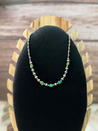 Handmade Sterling Silver Beaded Emerald Valley Turquoise Necklace "Signed Nizhoni"
