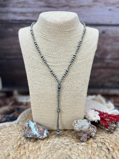 Handmade Sterling Silver Beaded 'Y' Shape Necklace "Signed Nizhoni"