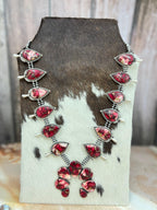 Handmade Sterling Silver Dahlia Rose Squash Blossom Necklace with Signed Nizhoni