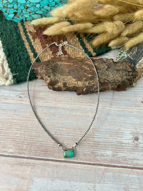 Handmade Sterling Silver Kingman Turquoise Beaded Necklace "Signed Nizhoni"