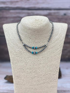 Handmade Sterling Silver Beaded Kingman Turquoise Necklace "Signed Nizhoni"