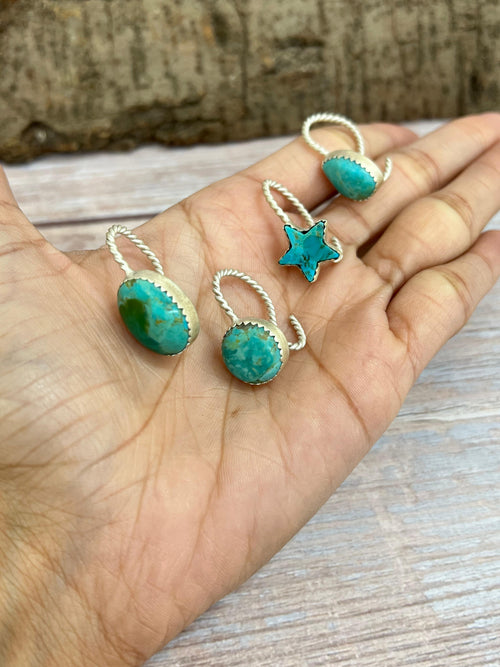 Handmade Sterling Silver Kingman Turquoise Trucker Hat Charms with Signed Nizhoni