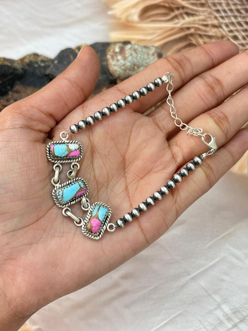 Handmade Sterling Silver Cotton Candy Beaded Bracelet "Signed Nizhoni"