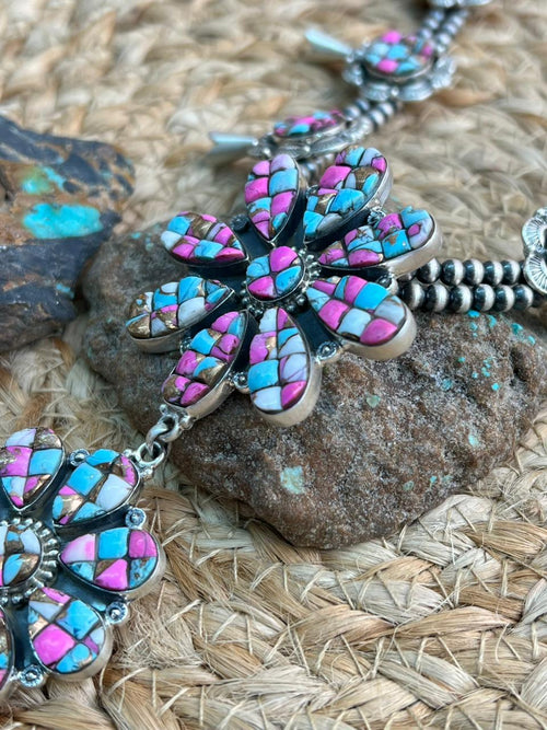 Handmade Sterling Silver Beaded Blossom Cotton Candy Necklace "Signed Nizhoni"