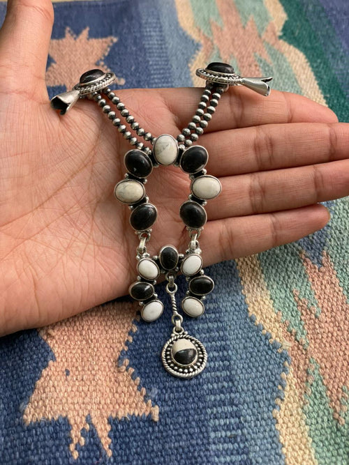 Handmade Sterling Silver White Buffalo Beaded Necklace "Signed Nizhoni"