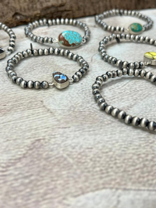 Handmade Sterling Silver Beaded Multi Stone Chain Bracelet with Signed Nizhoni