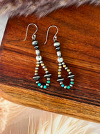 Handmade Sterling Silver Kingman Turquoise Beaded Hook Dangle Earrings