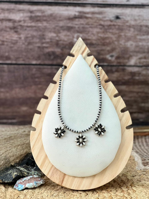 Handmade Sterling Silver White Buffalo Beaded Necklace "Signed Nizhoni"