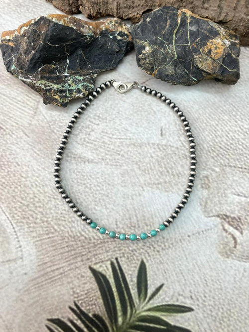 Handmade Sterling Silver Beaded Kingman Turquoise Hat Band