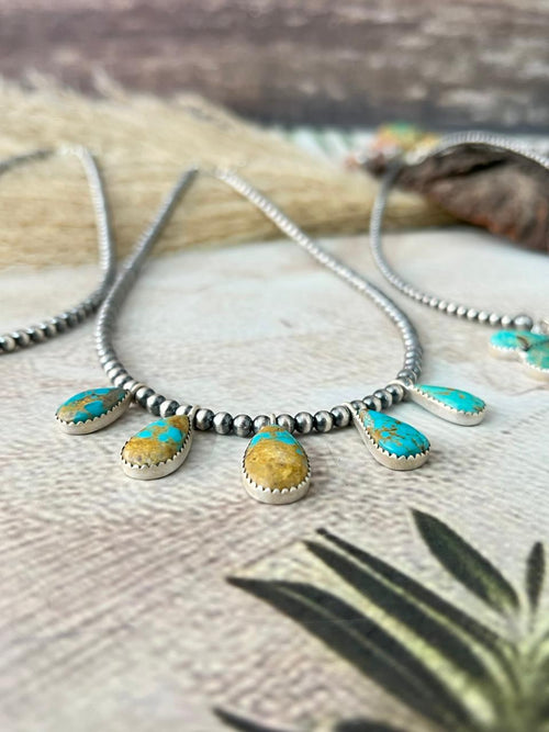 Handmade Sterling Silver Santa Maria Turquoise Beaded Necklace "Signed Nizhoni"