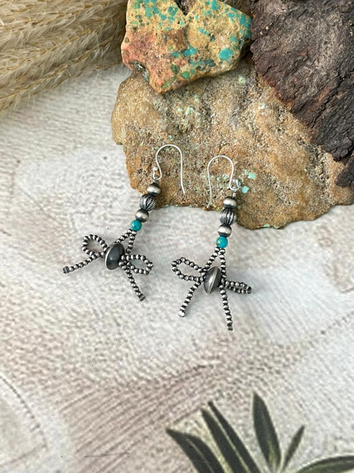 Handmade Sterling Silver Kingman Turquoise Hook Beaded Earrings