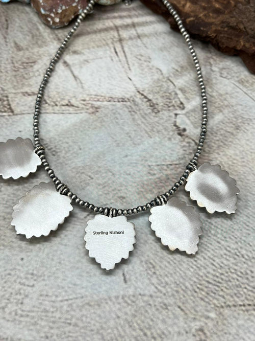 Handmade Sterling Silver Number 8 Turquoise Beaded Necklace with Signed Nizhoni