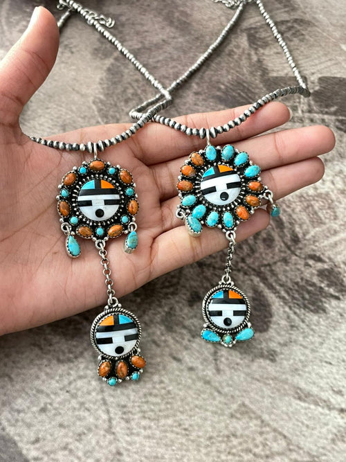 Handmade Sterling Silver Turquoise and MOP Beaded Necklace "Signed Nizhoni"