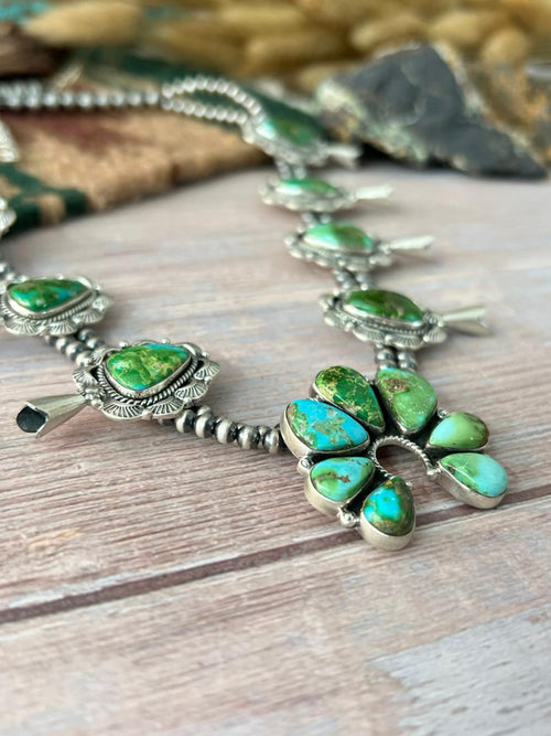 Handmade Sterling Silver Sonoran Mountain Turquoise Beaded Necklace "Signed Nizhoni"