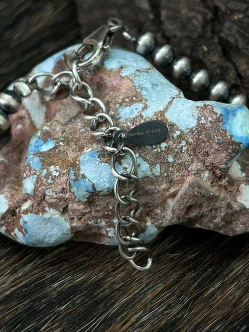 Handmade Sterling Silver Kingman Turquoise Beaded Necklace "Signed Nizhoni"