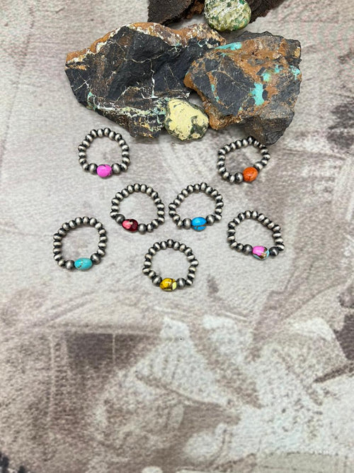 THE VENICE Handmade Sterling Silver Beaded Multi Stone Adjustable Ring "Signed Nizhoni"