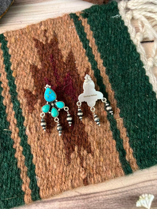 Handmade Sterling Silver Santa Maria Turquoise Post Dangle Beaded Earrings Signed Nizhoni