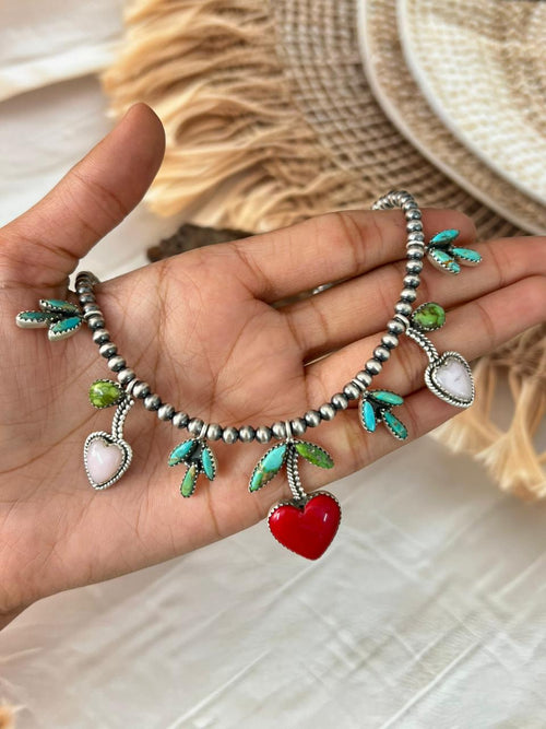 Handmade Sterling Silver Multi Stone Beaded Cherry Necklace "Signed Nizhoni"