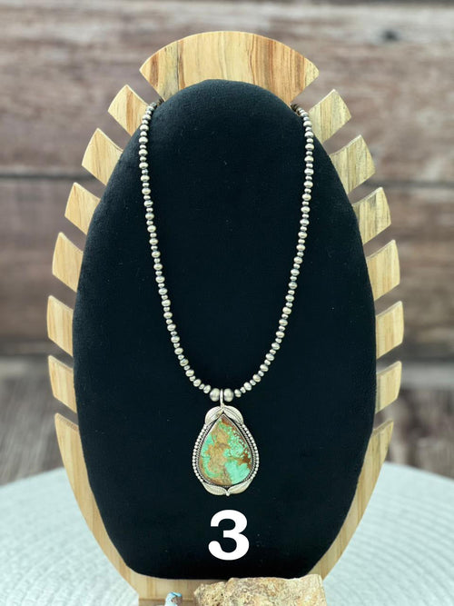 Handmade Sterling Silver Beaded Mantis Turquoise Necklace "Signed  Nizhoni"