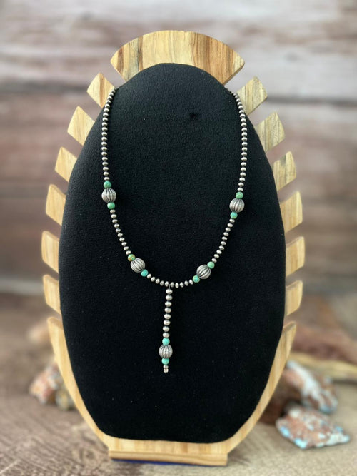 Handmade Sterling Silver Kingman Turquoise Beaded Necklace "Signed Nizhoni"
