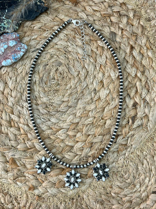 Handmade Sterling Silver White Buffalo Beaded Necklace "Signed Nizhoni"