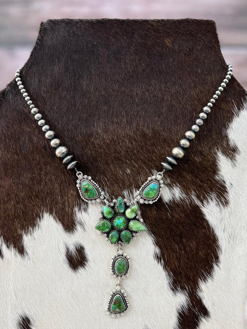 Handmade Sterling Silver Sonoran Mountain Turquoise Beaded Necklace with Signed Nizhoni