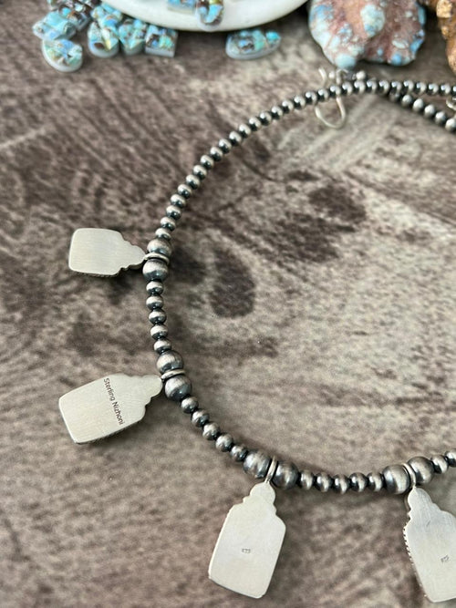 Handmade Sterling Silver 'Golden Hills Turquoise Cobble Collection' Beaded Necklace "Signed Nizhoni"