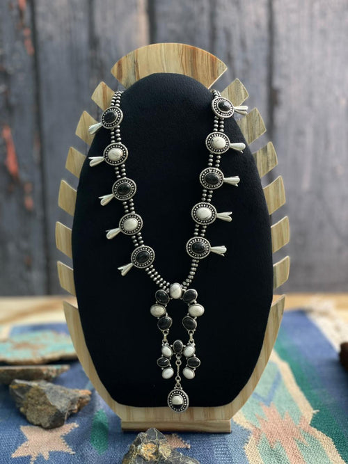 Handmade Sterling Silver White Buffalo Beaded Necklace "Signed Nizhoni"