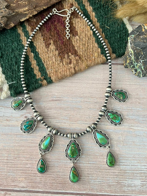 Handmade Sterling Silver Sonoran Mountain Turquoise Beaded Necklace "Signed Nizhoni"