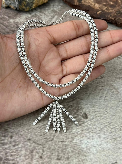 Handmade Sterling Silver Double Strand Beaded Anklet "Signed Nizhoni"