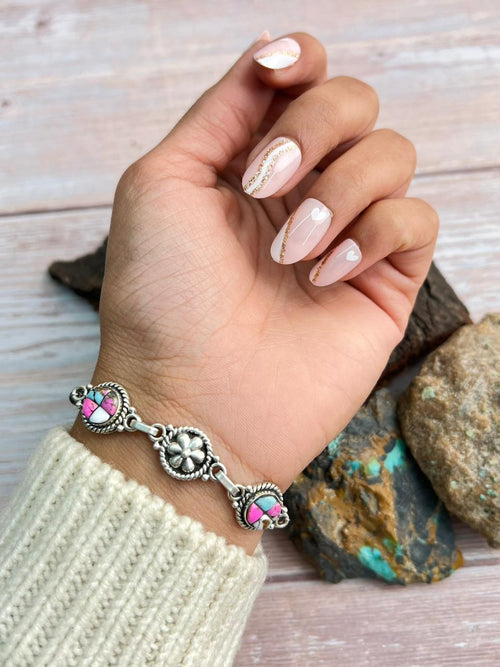 Handmade Sterling Silver Beaded Cotton Candy Bracelet "Signed Nizhoni"