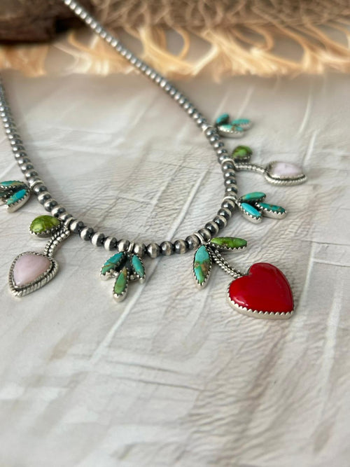 Handmade Sterling Silver Multi Stone Beaded Cherry Necklace "Signed Nizhoni"