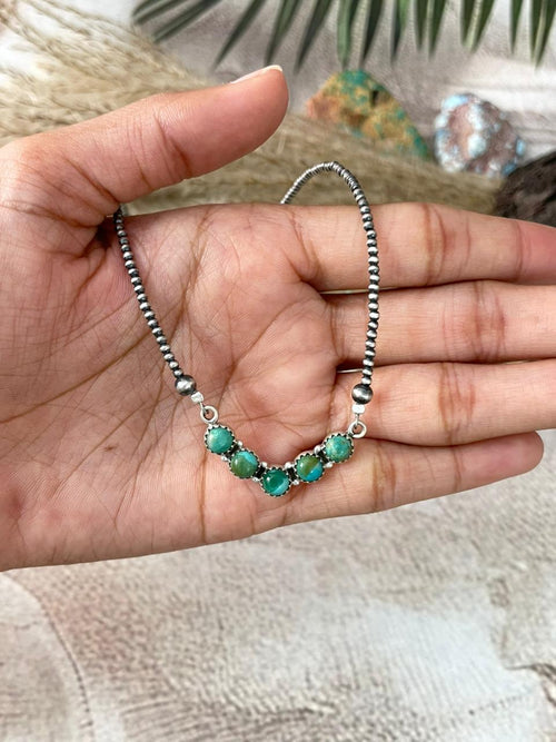Handmade Sterling Silver Kingman Turquoise Beaded Necklace "Signed Nizhoni"