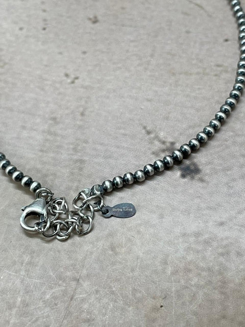 Handmade Sterling Silver Beaded Kingman Turquoise Necklace "Signed Nizhoni" (5)