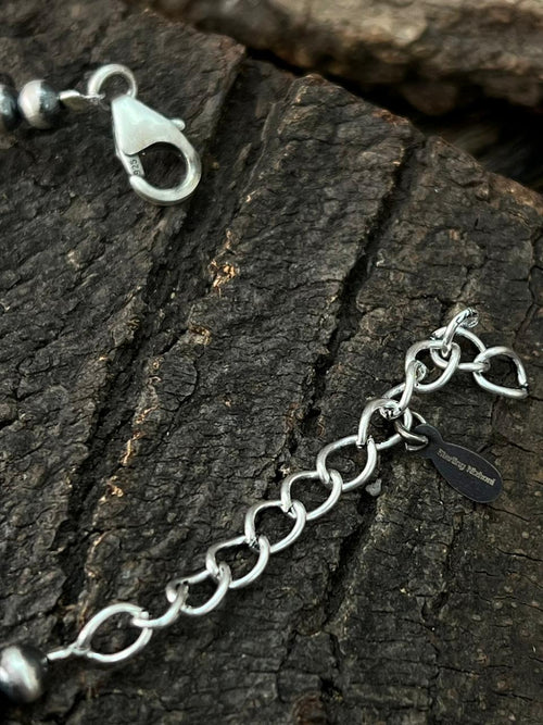 Handmade Sterling Silver Beaded Kingman Turquoise Chain Bracelet