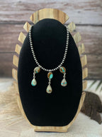 Handmade Sterling Silver Royston Ribbon Turquoise Beaded Necklace "Signed Nizhoni"