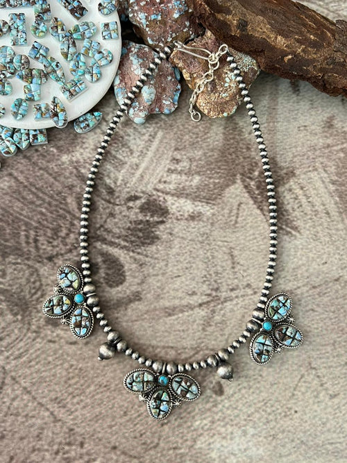 Handmade Sterling Silver 'Golden Hills Turquoise Cobble Collection' Beaded Necklace "Signed Nizhoni"