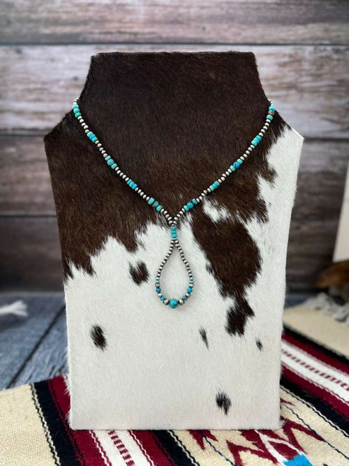 Handmade Sterling Silver Kingman Turquoise Beaded Necklace with Signed Nizhoni