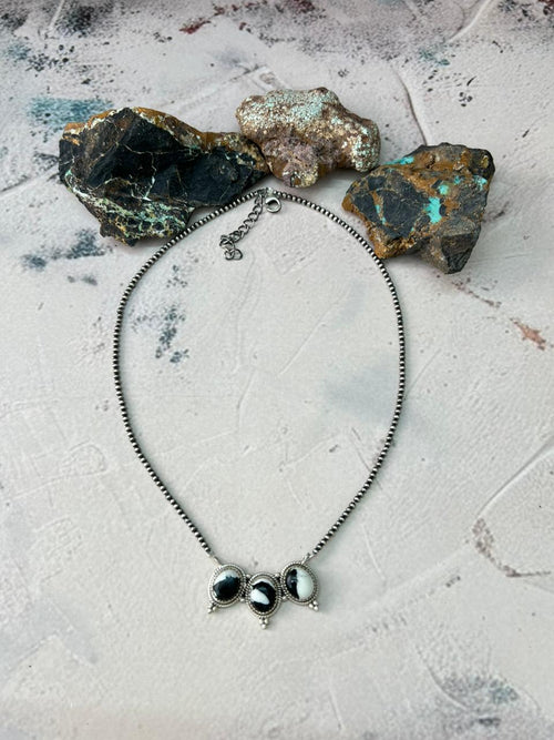 Handmade Sterling Silver White Buffalo Beaded Necklace "Signed Nizhoni"