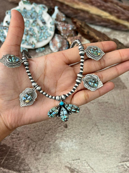 Handmade Sterling Silver 'Golden Hills Turquoise Cobble Collection' Beaded Necklace "Signed Nizhoni"