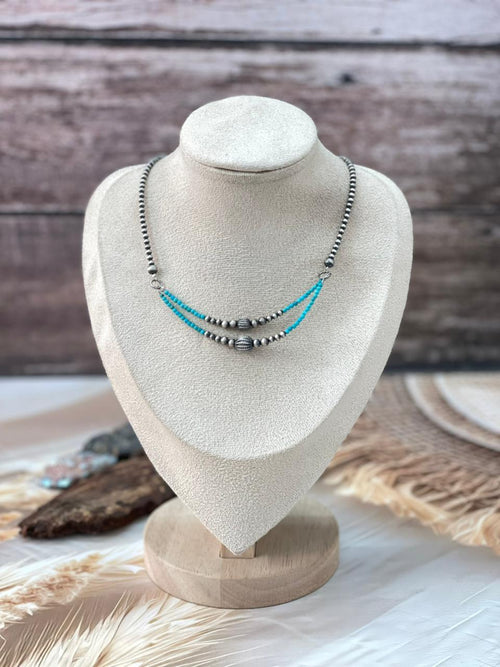 Handmade Sterling Silver Kingman Turquoise Beaded Necklace "Signed Nizhoni"