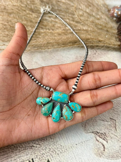 Handmade Sterling Silver Santa Maria Turquoise Beaded Necklace "Signed Nizhoni"