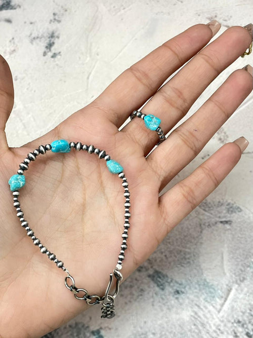 Handmade Sterling Silver White Water Beaded Bracelet and Ring Set