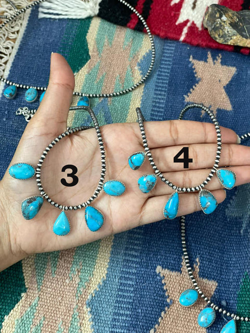 Handmade Sterling Silver Blue Kingman Turquoise Beaded Necklace "Signed Nizhoni"