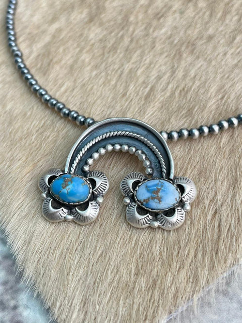 Handmade Sterling Silver Golden Hills Turquoise Beaded Necklace "Signed Nizhoni"