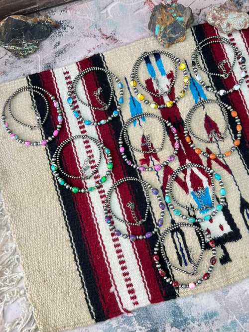 Handmade Sterling Silver Multistone Beaded Necklace "Signed Nizhoni"