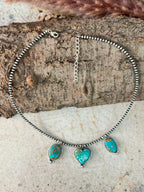 Handmade Sterling Silver Manassa Turquoise Beaded Necklace Signed Nizhoni
