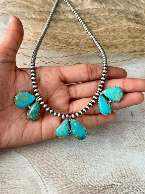 Handmade Sterling Silver Santa Maria Turquoise Beaded Necklace "Signed Nizhoni"