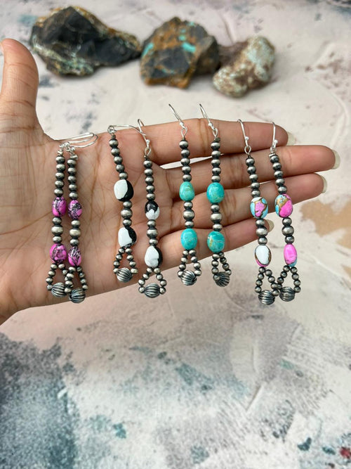 Handmade Sterling Silver Multistone Beaded Dangle Earrings "Signed Nizhoni"