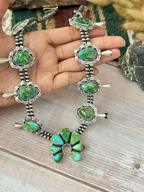 Handmade Sterling Silver Sonoran Mountain Turquoise Beaded Necklace "Signed Nizhoni"